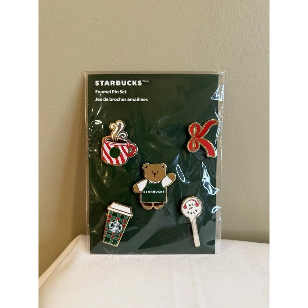 Starbucks 2025 Enamel Pin Set‎ Bear Limited Edition Christmas Cake Pop Cup Bow